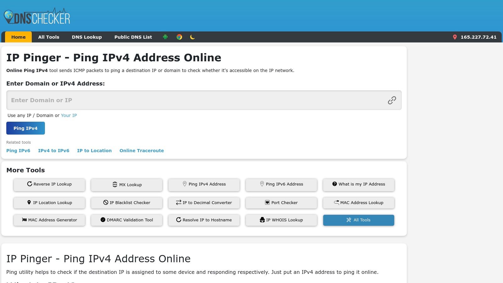 DNSChecker.org's Online Ping IPv4 Tool