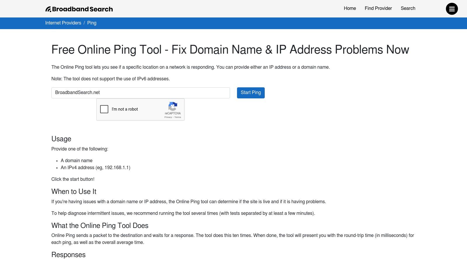 BroadbandSearch.net's Online Ping Tool