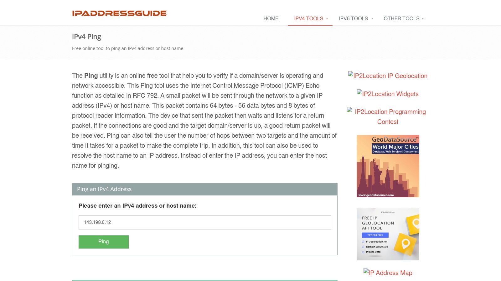 IP Address Guide's Online Ping Utility Tool