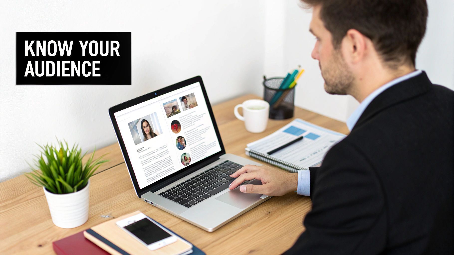 A person typing on a laptop with sticky notes and a cup of coffee nearby, representing the creative process of writing.