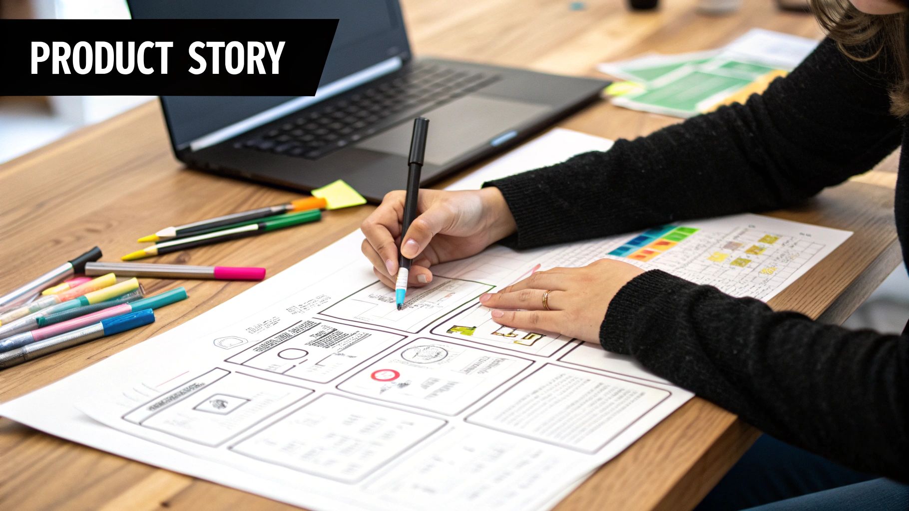 A magnifying glass hovering over a computer screen showing analytics graphs and charts, symbolizing the process of testing and refining.