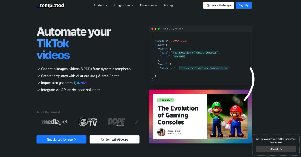 Screenshot of Templated website